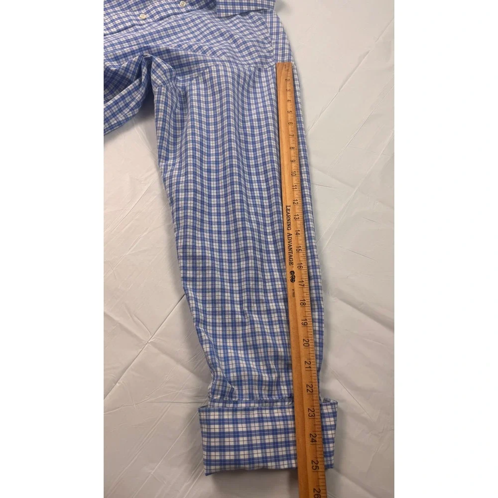 Polo Ralph Lauren Mens 17.5‎ 34/35 Blue White Check Cotton Button Down Shirt
